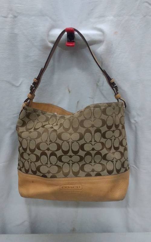 Coach Signature Handbag With Leather Trim