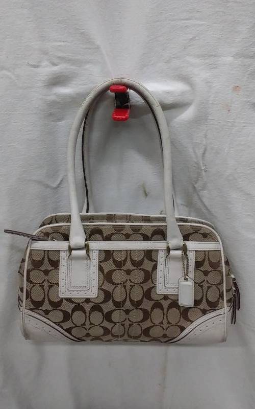 Coach Signature Handbag With Leather Trim