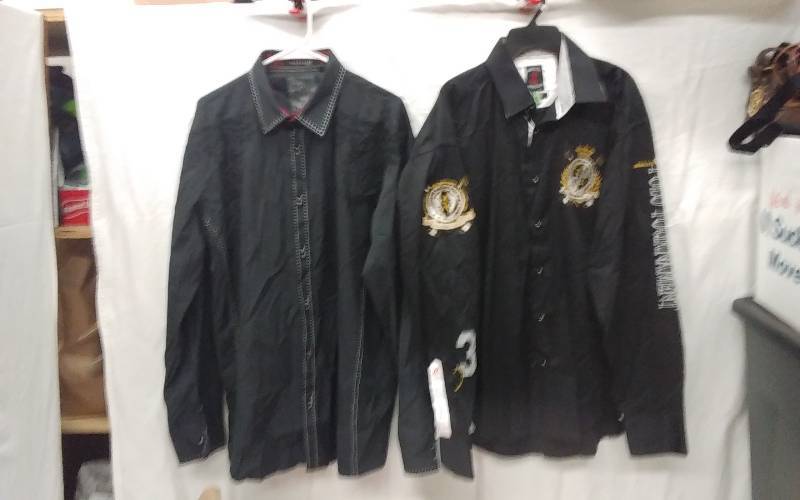 2-Mens Black Designer Dress Shirts Size XXL