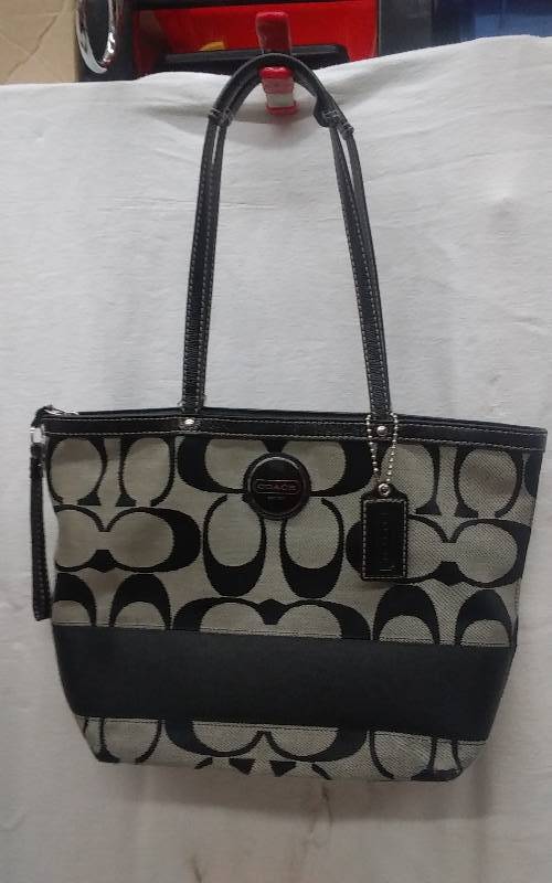 Coach Signature Handbag With Leather Trim