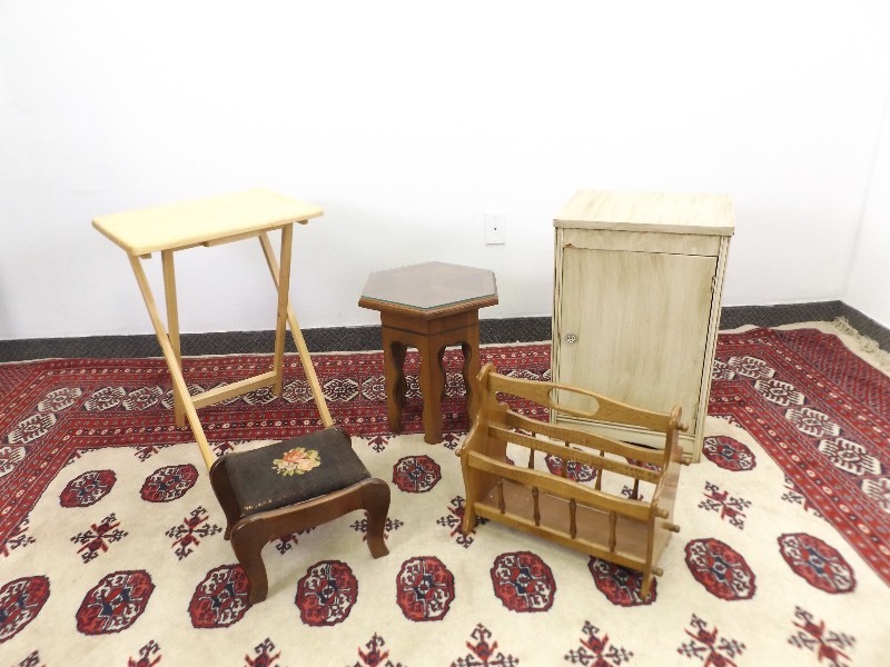 lot 8 image: Lot of Vintage Small Wood End Tables, Cabinets, etc. 