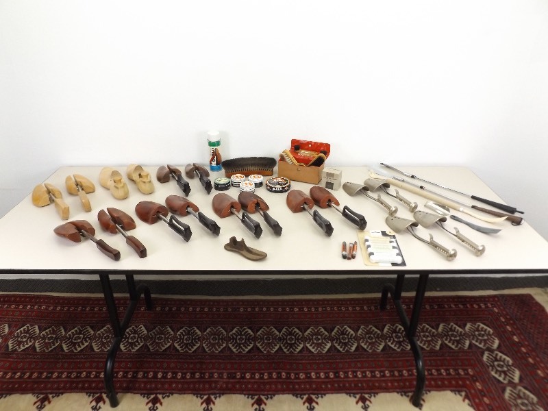 lot 28 image: Large Lot of Vintage Shoe Stretchers, Shoe Horns, Shoe Polishing, etc Items