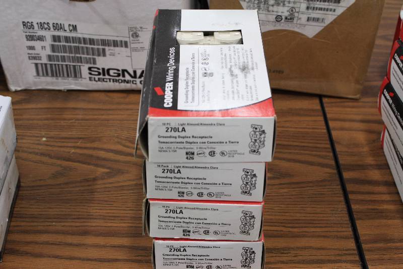 lot 142 image: Cooper 270LA Grounding Duplex Receptacles - Light Almond Color  NEW
