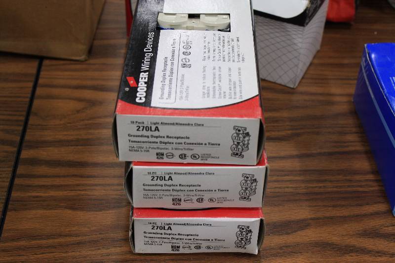 lot 144 image: Cooper 270LA Grounding Duplex Receptacles - Light Almond Color  NEW