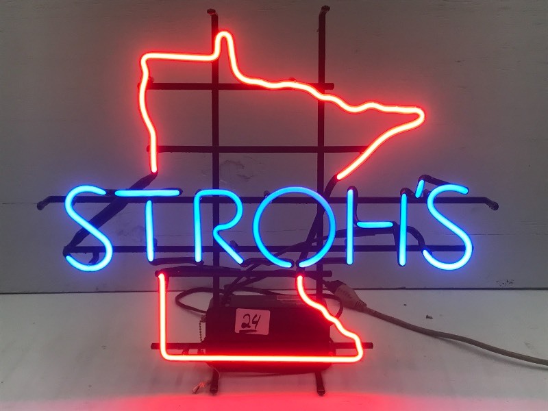 lot 24 image: Strohls Neon Beer Sign, 22x25 ...