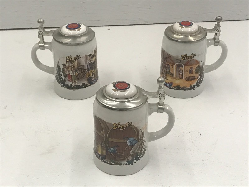 lot 36 image: Lot Of (3) Strohs Lidded Beer Stein...