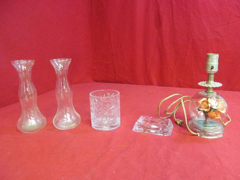 lot 130 image: vintage lamp, vases, tray