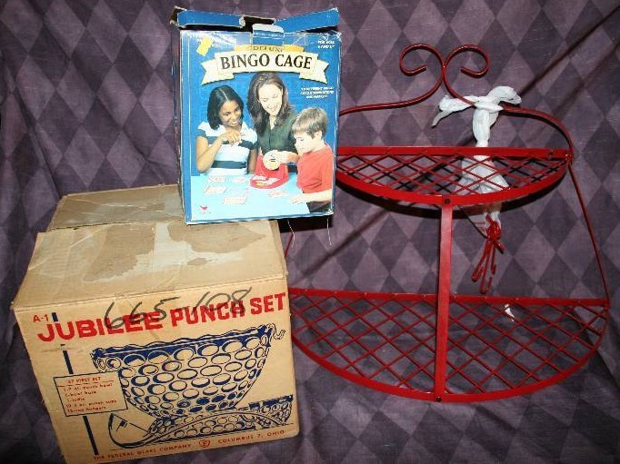 lot 174 image: Punch Set, Bingo Game, and Wall Shelf