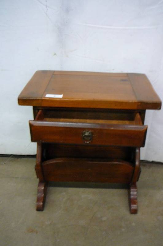 Wooden end table with magazine rack