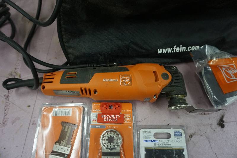 lot 88 image: Fein Model FMM350QSL Multi Master Oscillating Cutting Tool With Assorted Blades and Case