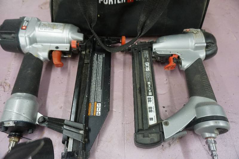 lot 31 image: Lot of 2 Porter Cable Pneumatic Nail Guns With Case
