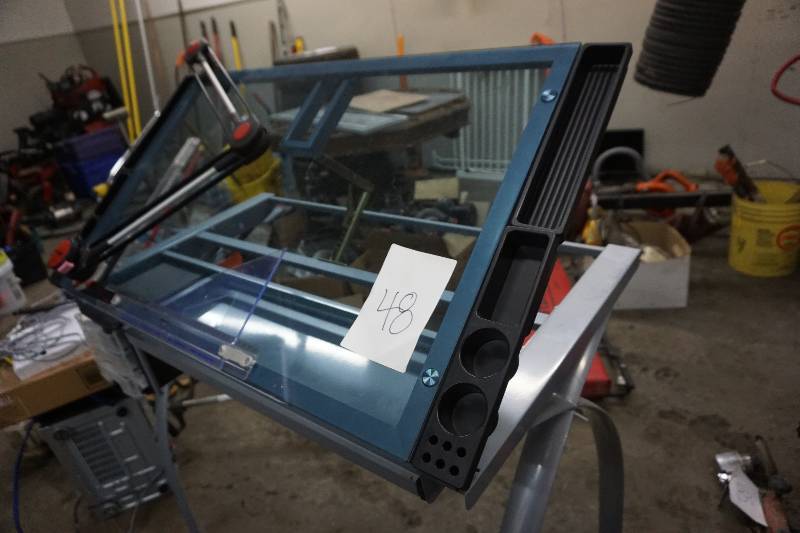 lot 48 image: Metal Framed Glass Top Drafting Table