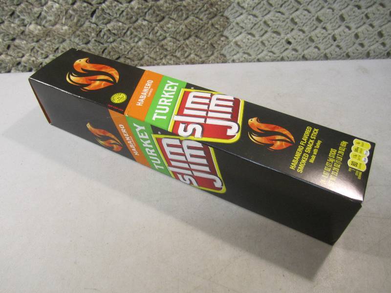 lot 241 image: Box of 24 Slim Jim Snack Sticks Hab...