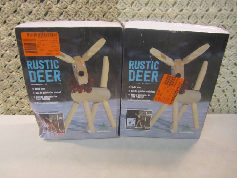 lot 415 image: Lot of 2 Solid Pine Rustic Deer Ope...