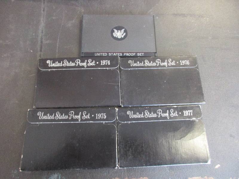 United States Proof Sets 1974, 1975, 1976, 1977 and 1978