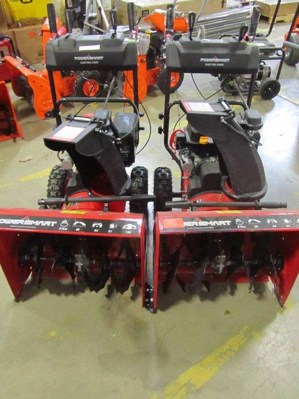 lot 1 image: PowerSmart 24 in. Two-Stage Electric Start Briggs Stratton Gas Snow Blower  (x2)