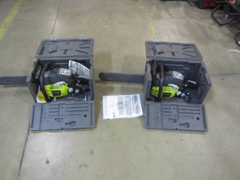 lot 31 image: Ryobi 16 in. 37cc 2-Cycle Gas Chainsaw with Heavy Duty Case (x2)