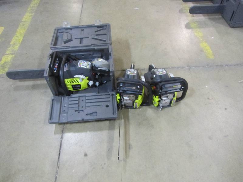 lot 33 image: Ryobi 16 in. 37cc 2-Cycle Gas Chainsaw with Heavy Duty Case (x3)