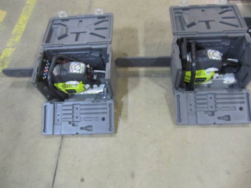lot 34 image: Ryobi 16 in. 37cc 2-Cycle Gas Chainsaw with Heavy Duty Case (x2)