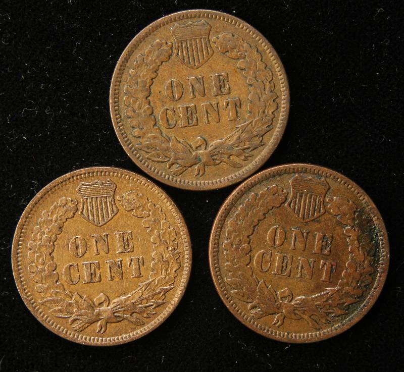 3 INDIAN HEAD CENTS 1900, 1905, 1907 VF-XF