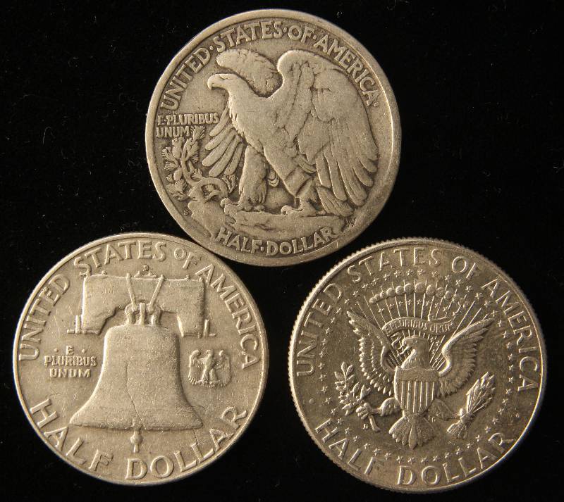 3 SILVER HALF DOLLARS 1946-s, 1962-D, 1964-D