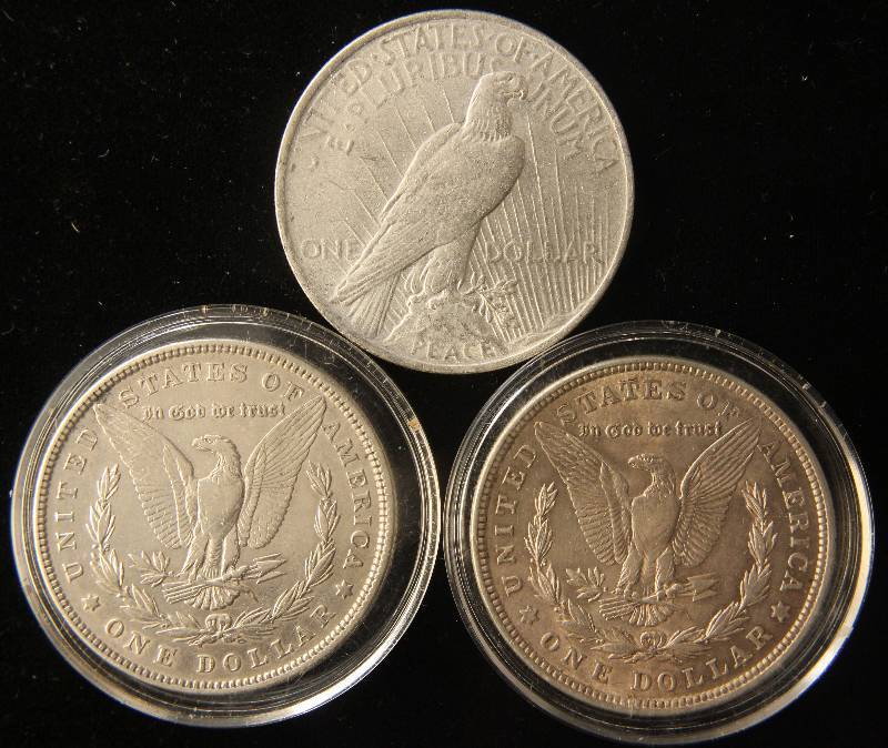 3 SILVER DOLLARS 1879, 1921, 1923