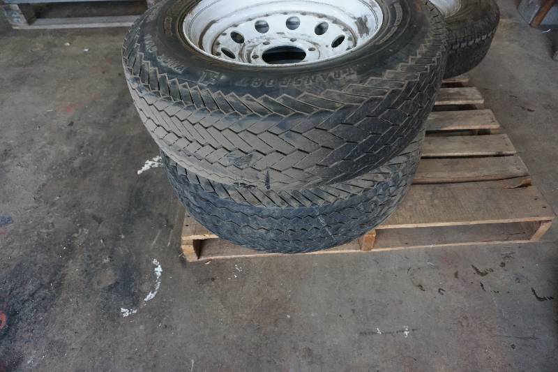 lot 11 image: Set of 2 Firestone Transport 1 Trailer Tires Mounted on 6 Bolt Rims