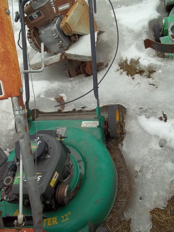 lot 135 image: Push Lawn Mower and tiller for parts or repair Weedeater