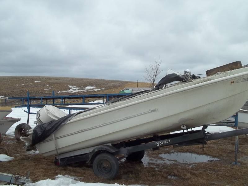 lot 3 image: 1964 Shell Lake boat and trailer with 60 Hp Sea Horse Outboard