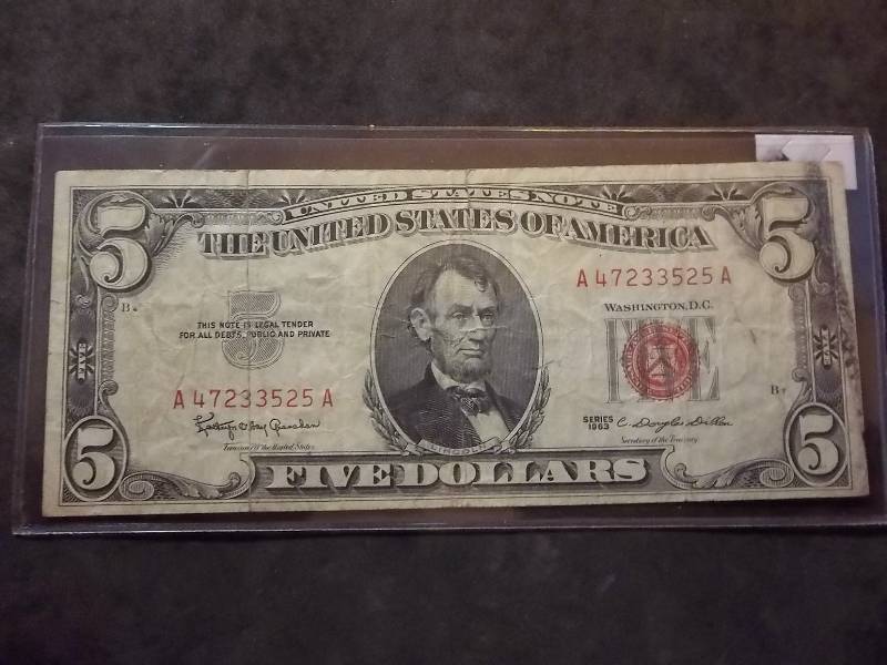 5 Dollar US Note Red Seal Series 1963