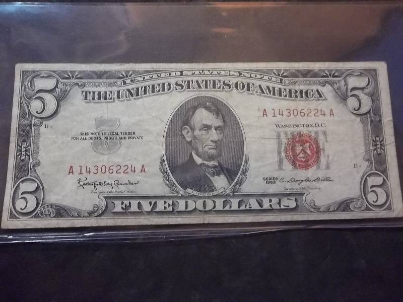5 Dollar US Note Red Seal Series 1963