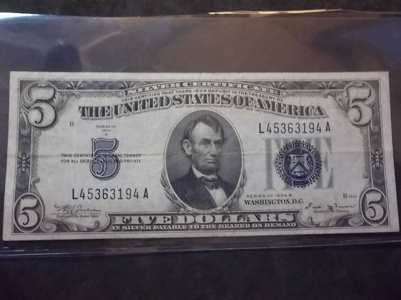 5 Dollar Federal Reserve Note Series 1934 D