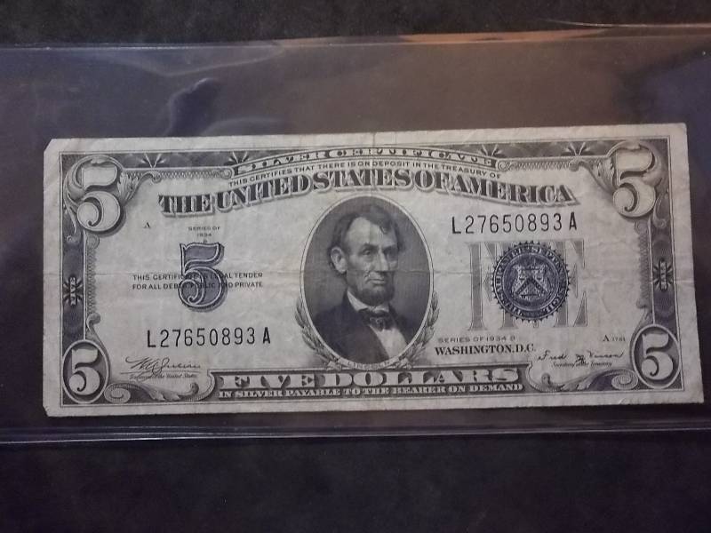 5 Dollar Federal Reserve Note Series 1934 B