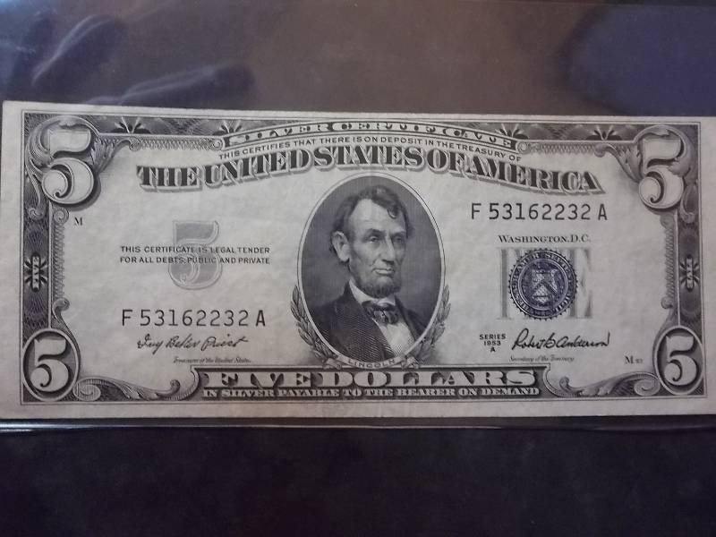 5 Dollar US Silver Certificate Series 1953A Blue Seal