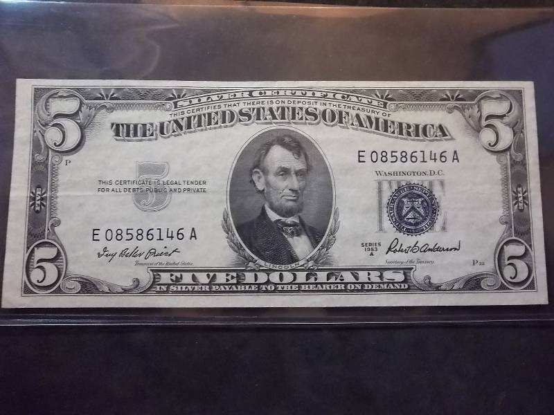 5 Dollar US Silver Certificate Series 1953A Blue Seal