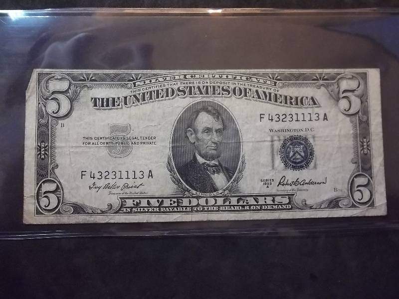5 Dollar US Silver Certificate Series 1953A Blue Seal