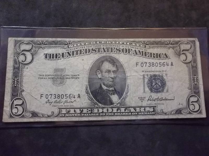 5 Dollar US Silver Certificate Series 1953A Blue Seal
