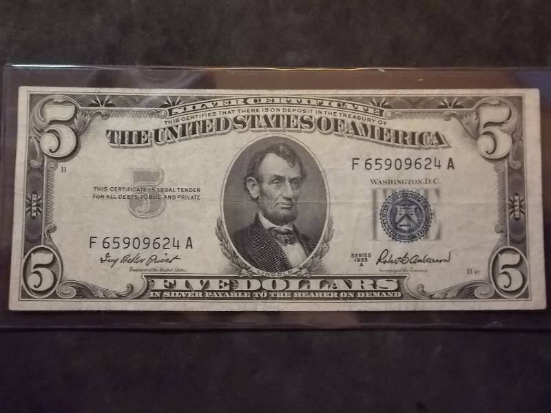 5 Dollar US Silver Certificate Series 1953A Blue Seal