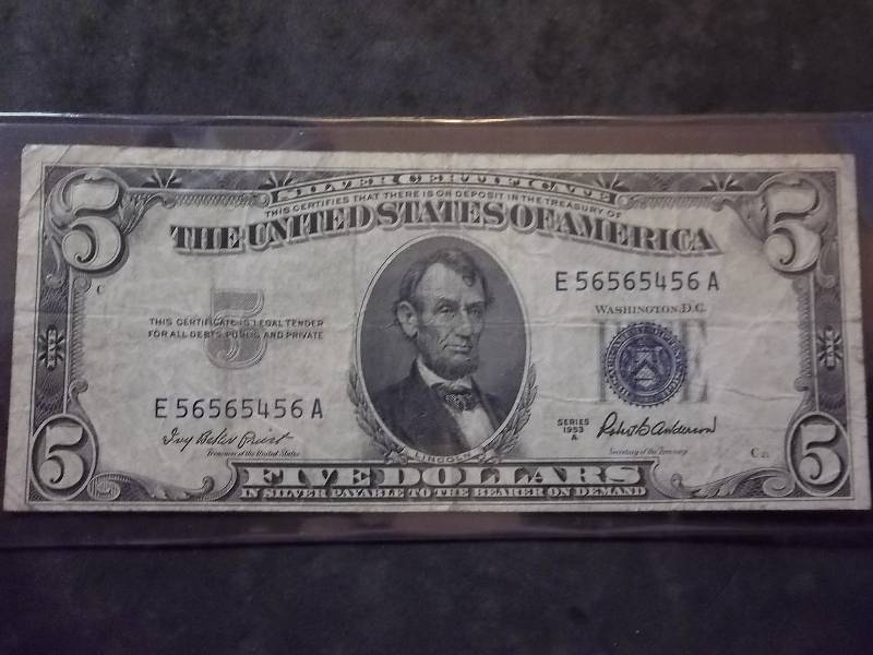 5 Dollar US Silver Certificate Series 1953A Blue Seal