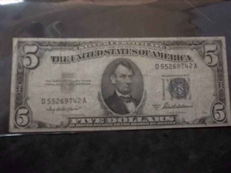 5 Dollar US Silver Certificate Series 1953A Blue Seal