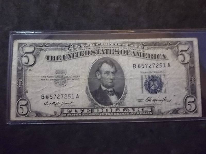 5 Dollar US Silver Certificate Series 1953 Blue Seal