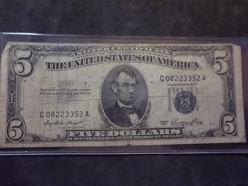 5 Dollar US Silver Certificate Series 1953 Blue Seal
