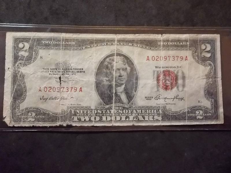 2 Dollar US Note Red Seal Series 1953