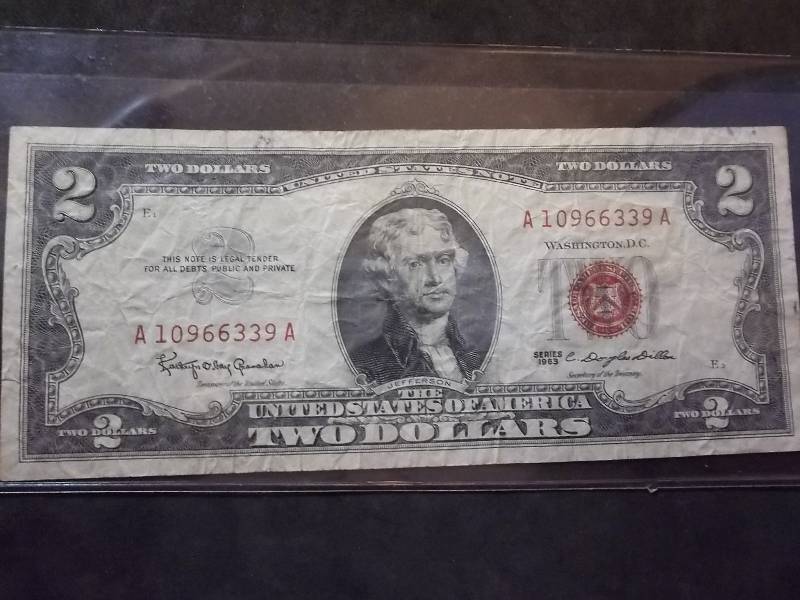 2 Dollar US Note Red Seal Series 1963