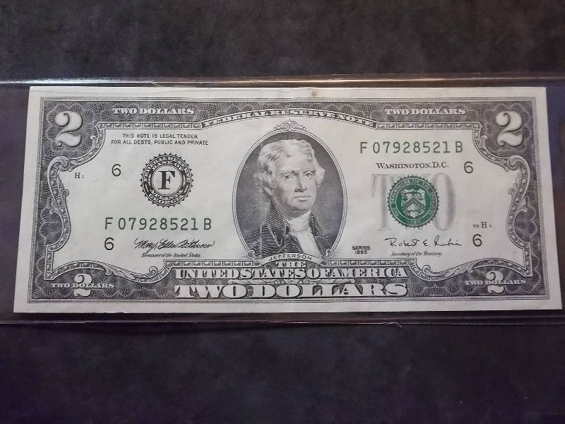 2 Dollar US Note Green Seal Series 1995