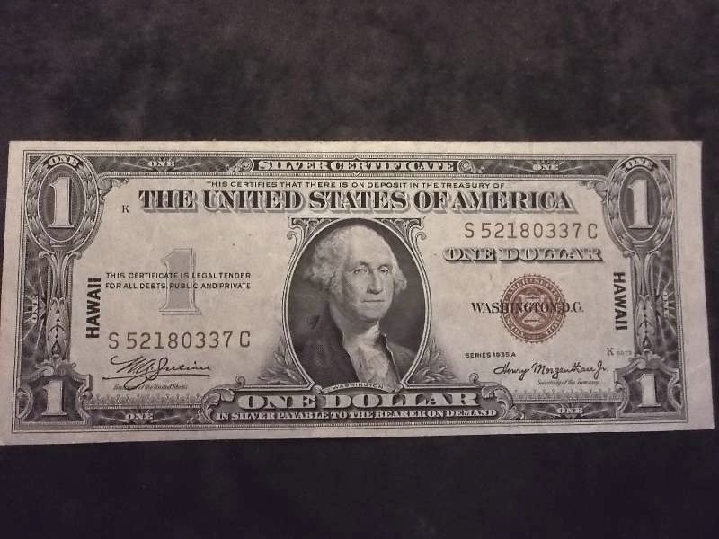 1 Dollar US Silver Certificate Series 1935 A Printed In Hawaii