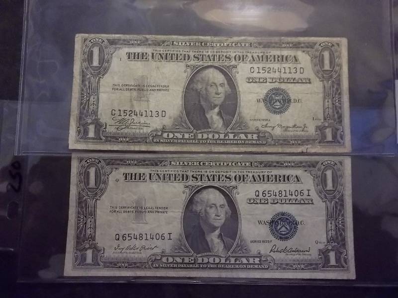 2 One Dollar Silver Certificates Series 1935 A&F