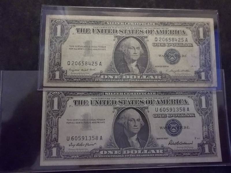 2 One Dollar Silver Certificates Series 1957 & 1957A