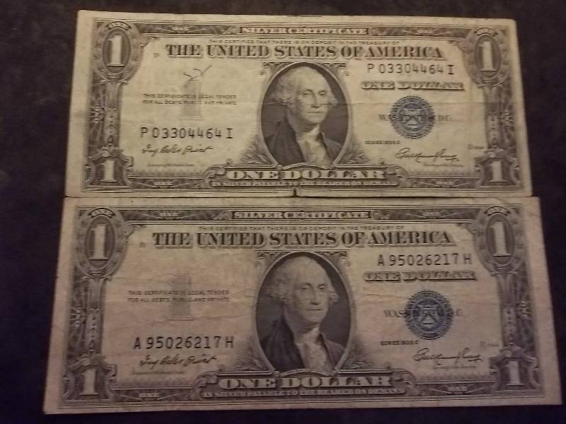2 US One Dollar Silver Certificates 1935 E  Series