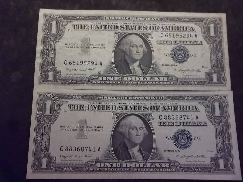 2 US One Dollar Silver Certificates 1957A  Series